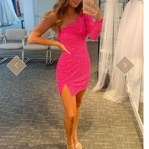 Hot pink sparkly one shoulder dress